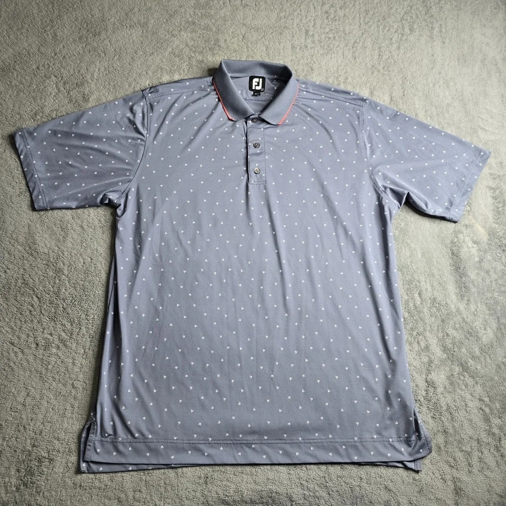 FJ Footjoy Performance Golf Shirt Push Play Gray All Over Print Mens Size L